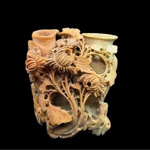 Vintage Chinese Soapstone Double Vase Vintage Carved Soapstone Vase Asian Stone